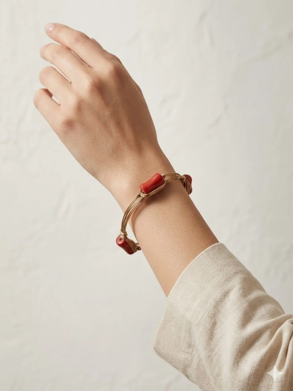 Boho Wire Wrapped Bangle Bracelet | Red Stone Artisan Style